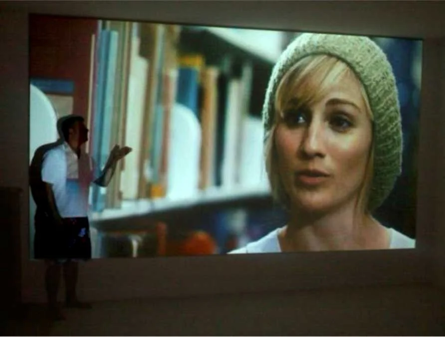 Projection screen showing a film frame during picture calibration